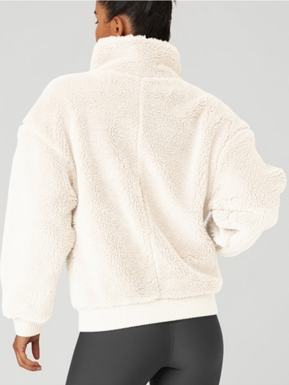 Alo Yoga Sherpa Zip Up Collared Jacket White Small Oversized - Picture 2 of 14